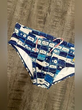 SAMPLE/Men's Blue Cassette Tape Swim Briefs